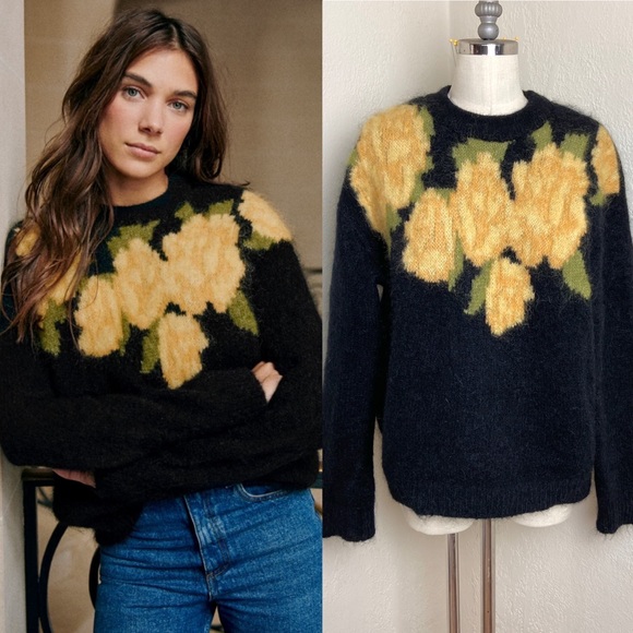 Sezane Sweaters - $150 Sézane Joko Yellow Jacquard Floral Sweater